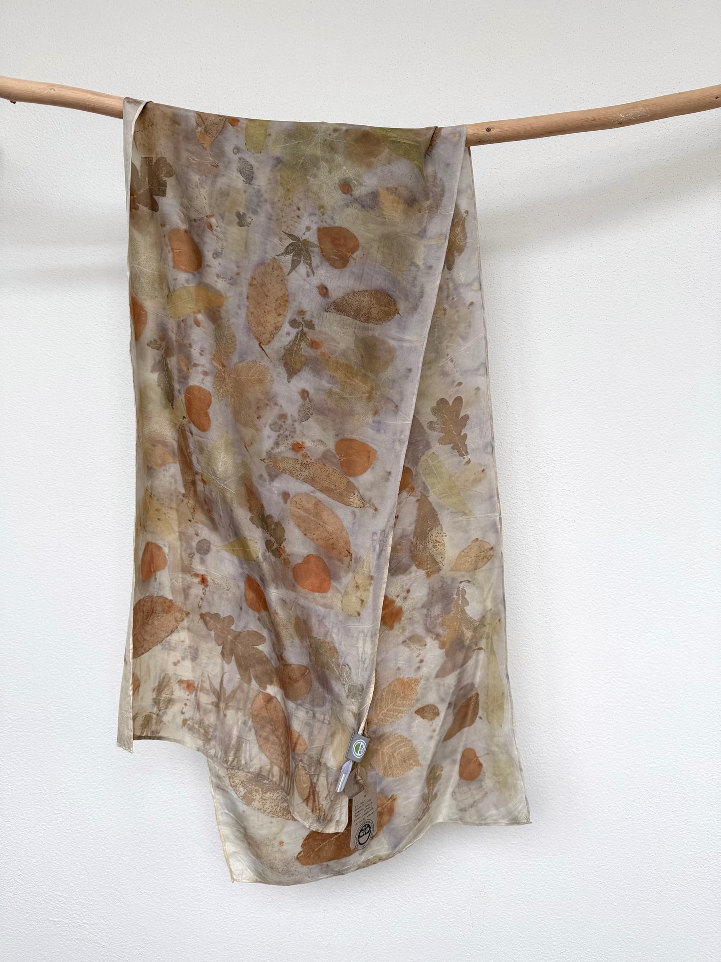 ecoprinted and naturally dyed light purple logwood silk scarf by DOT 'N POT