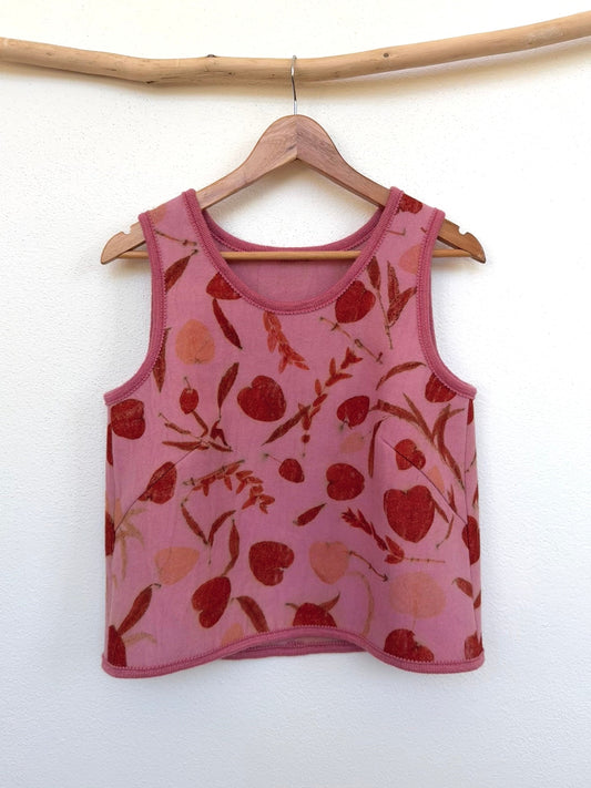 cochineal dyed and eucalyptus eco-printed natural woolen pink women's vest by DOT 'N' POT