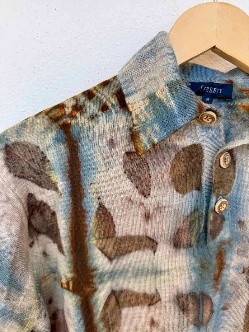 Indigo dyed and eco-printed men's pullover from the Unisex - NATURALLY DYED collection