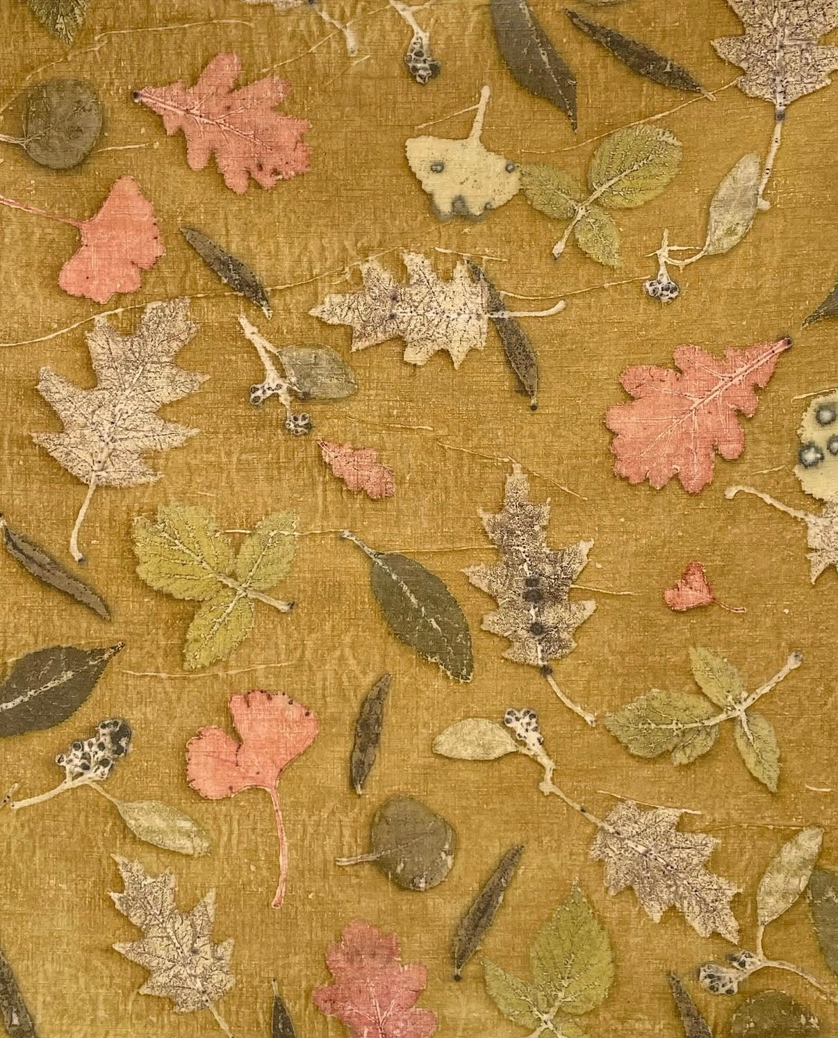 Naturally dyed and eco-printed fabric with plants for sewing projects from the FABRICS collection