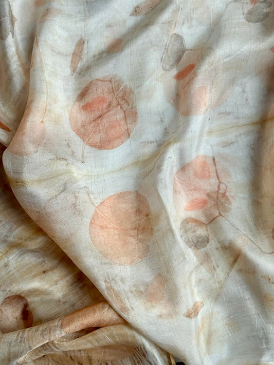 silk scarf with natural eco-print made with eucalyptus by DOT 'N' POT