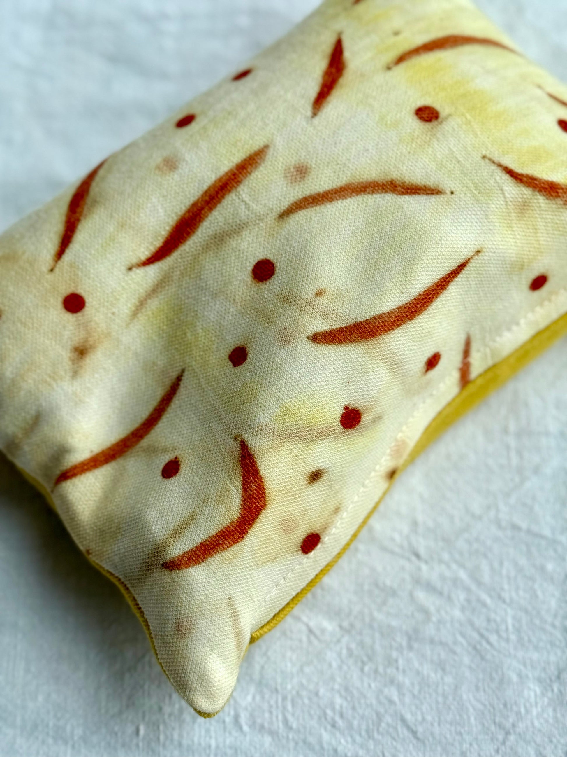 Eucalyptus eco-print close-up on a herbal pillow 