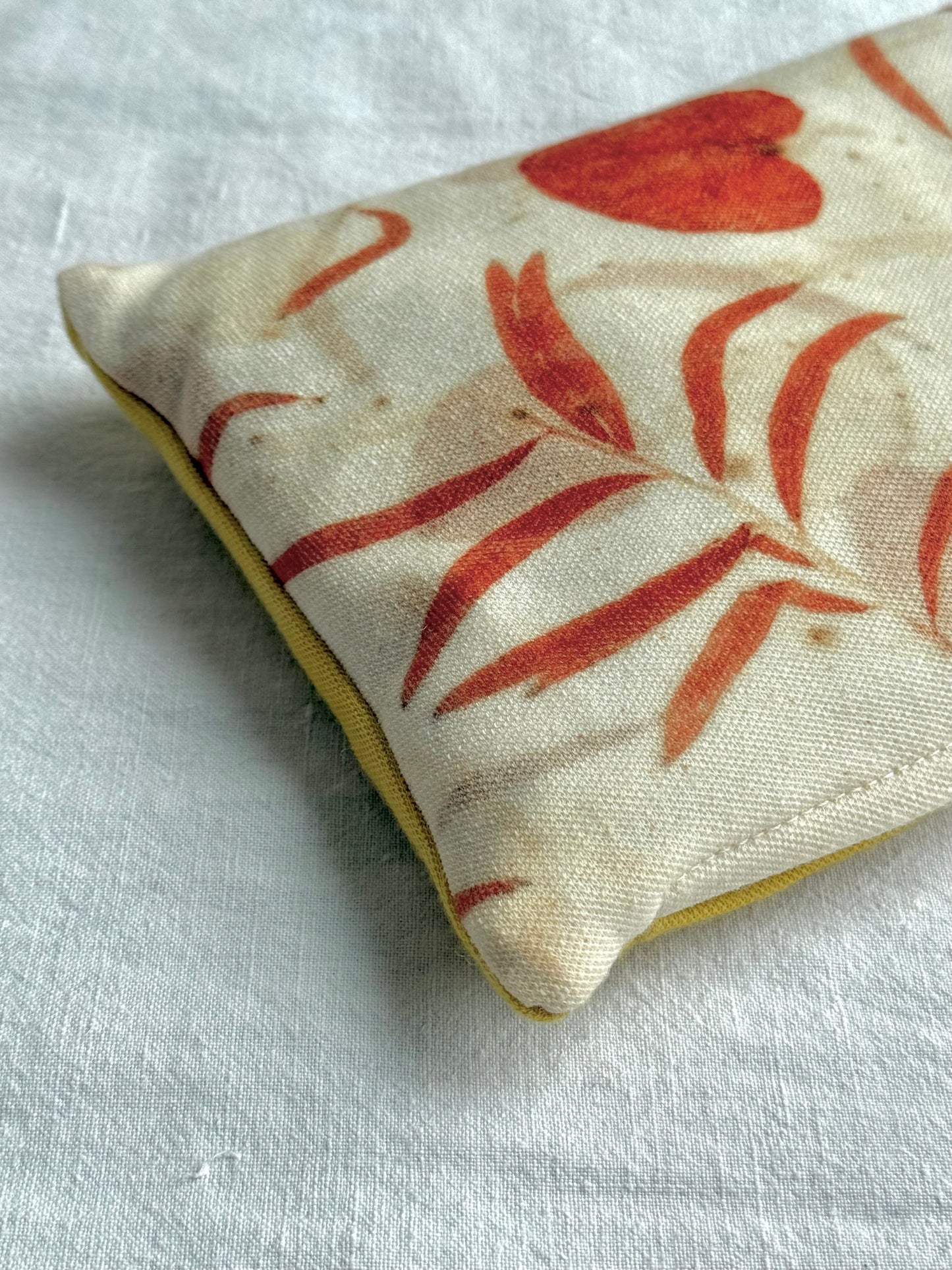 Eucalyptus eco-print detail on a herbal pillow
