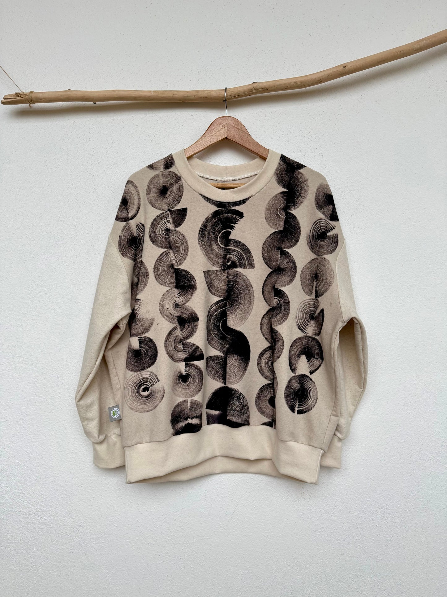 Boyfriend sweater front part with natural  black hand painted marks by DOT 'N' POT