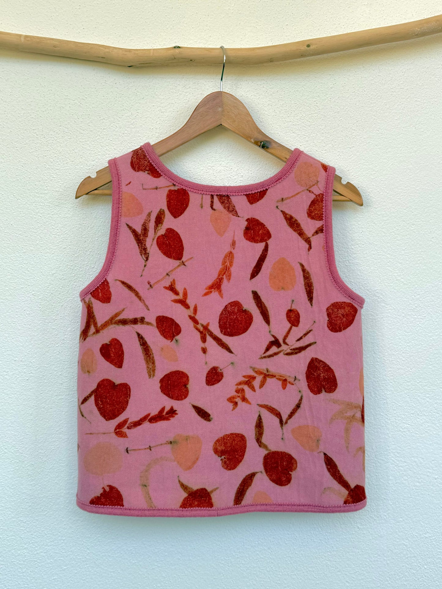  pink vest naturally dyed with cochineal and eco-printed with orange eucalyptus leaves - back part by DOT 'N' POT