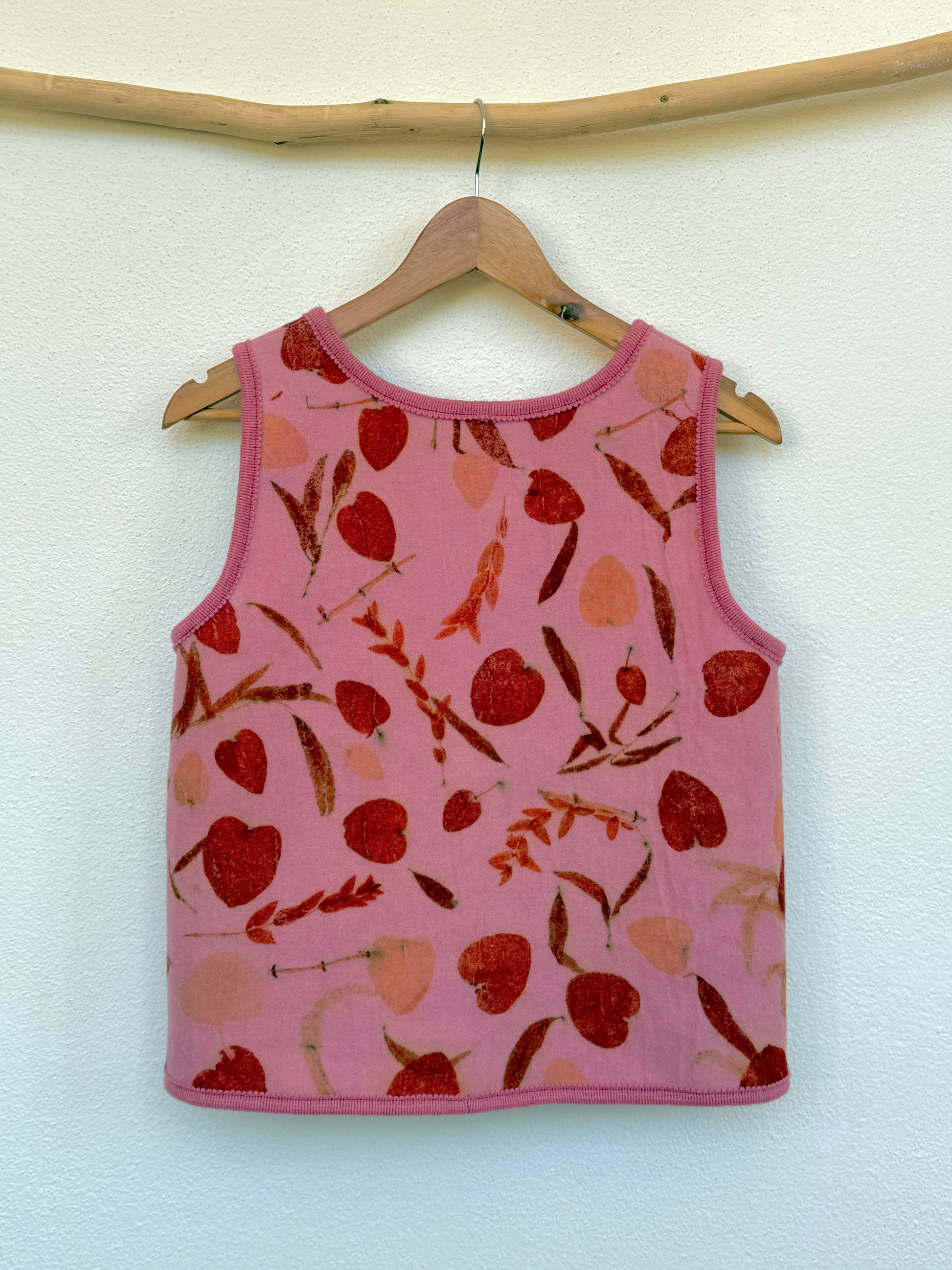  pink vest naturally dyed with cochineal and eco-printed with orange eucalyptus leaves - back part by DOT 'N' POT