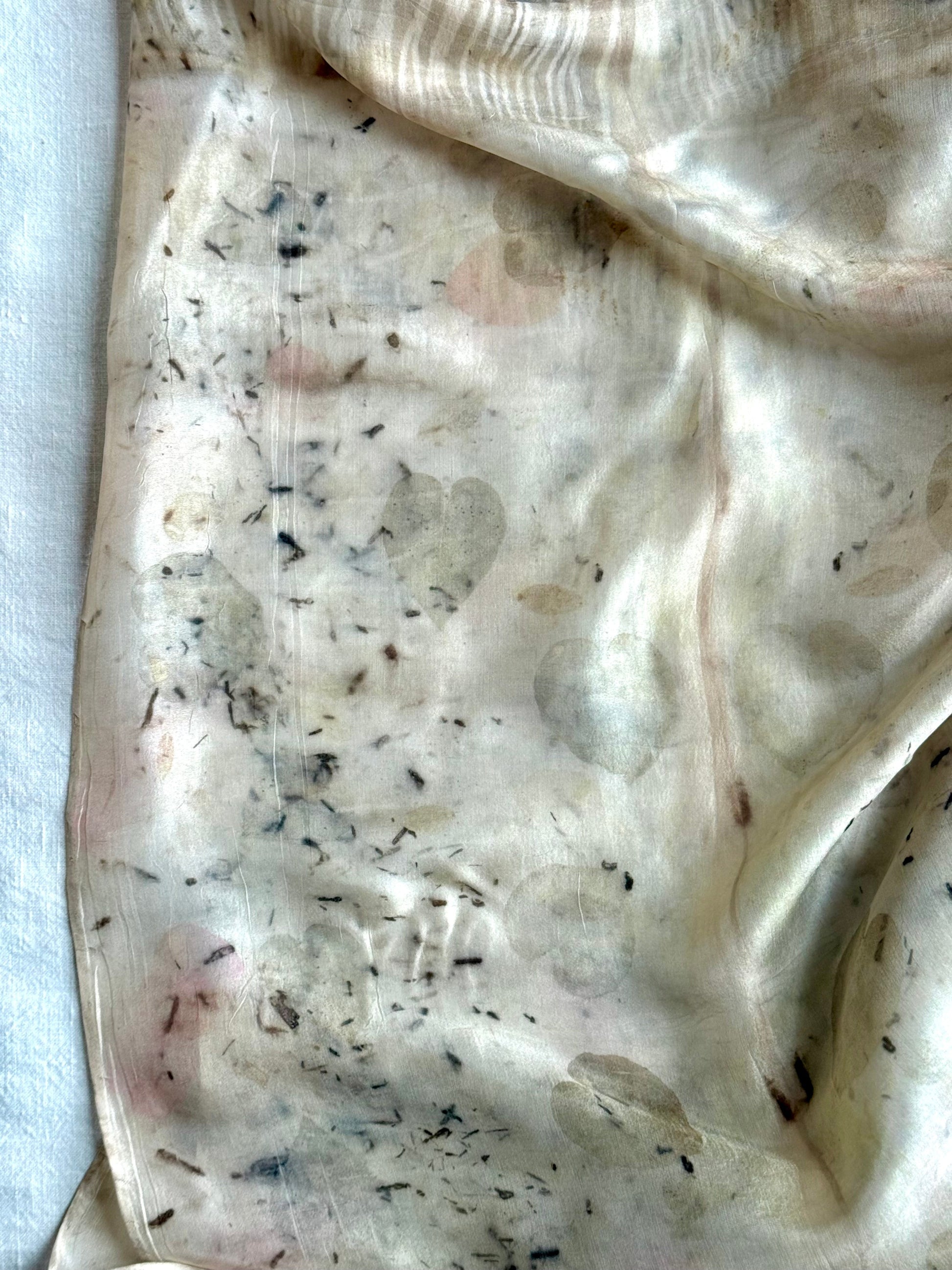 logwood dyed and eco-printed silk scarf close-up by DOT 'N' POT