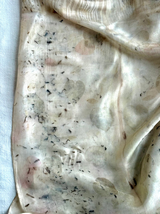 logwood dyed and eco-printed silk scarf close-up by DOT 'N' POT