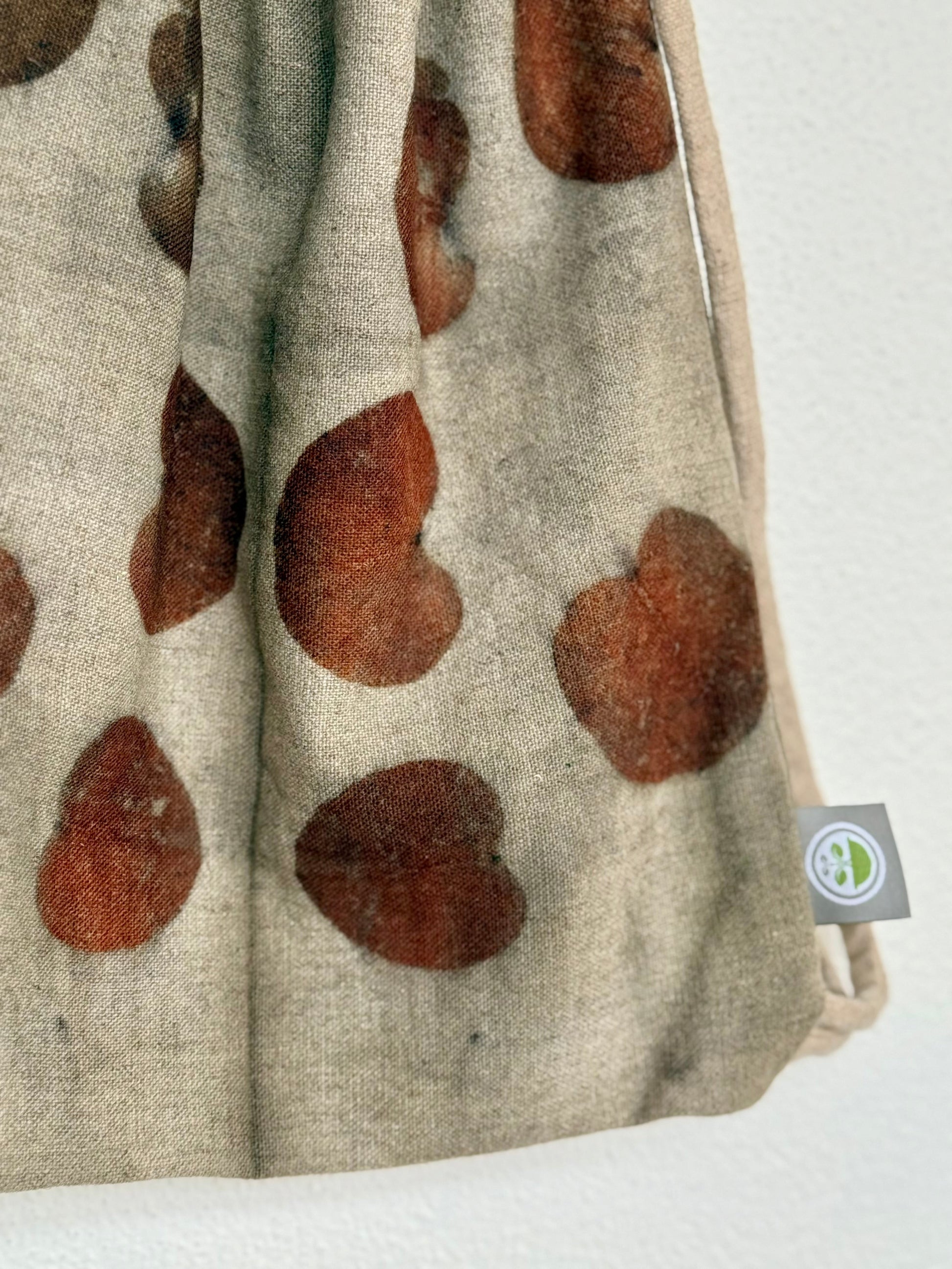 eucalyptus eco-prints on a wollen bag