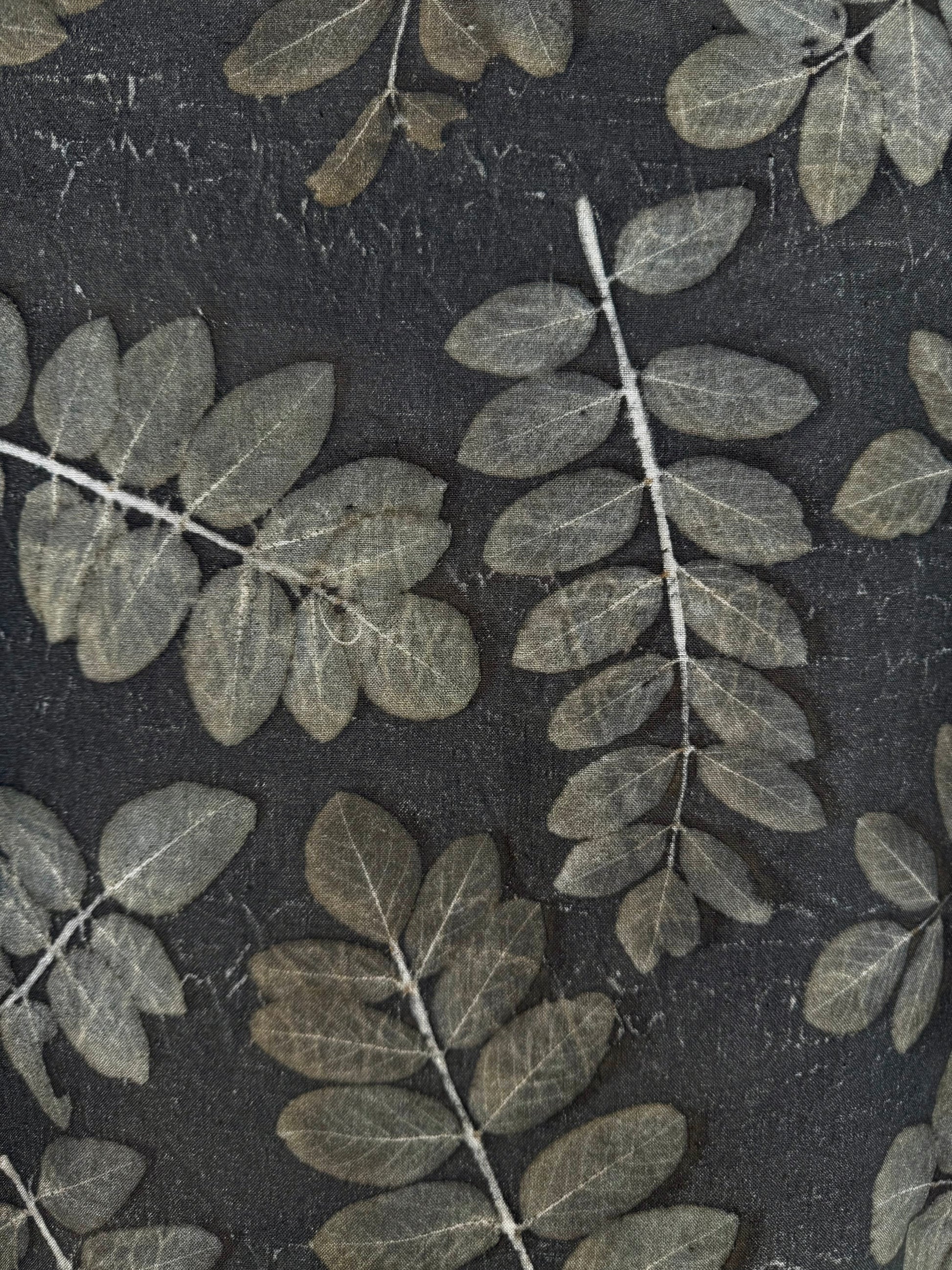 robinia leaves pattern eco-printed on gray background by DOT 'N' POT