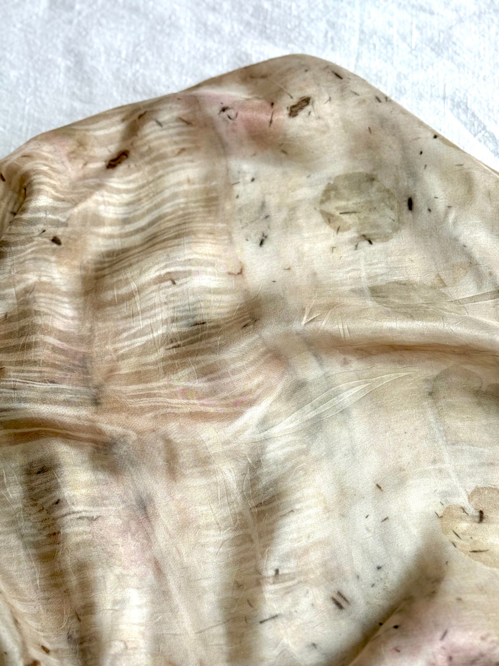 tie dye silk scarf naturally dyed and eco-printed with eucalyptus