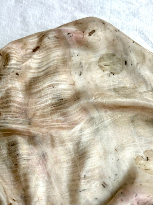 tie dye silk scarf naturally dyed and eco-printed with eucalyptus