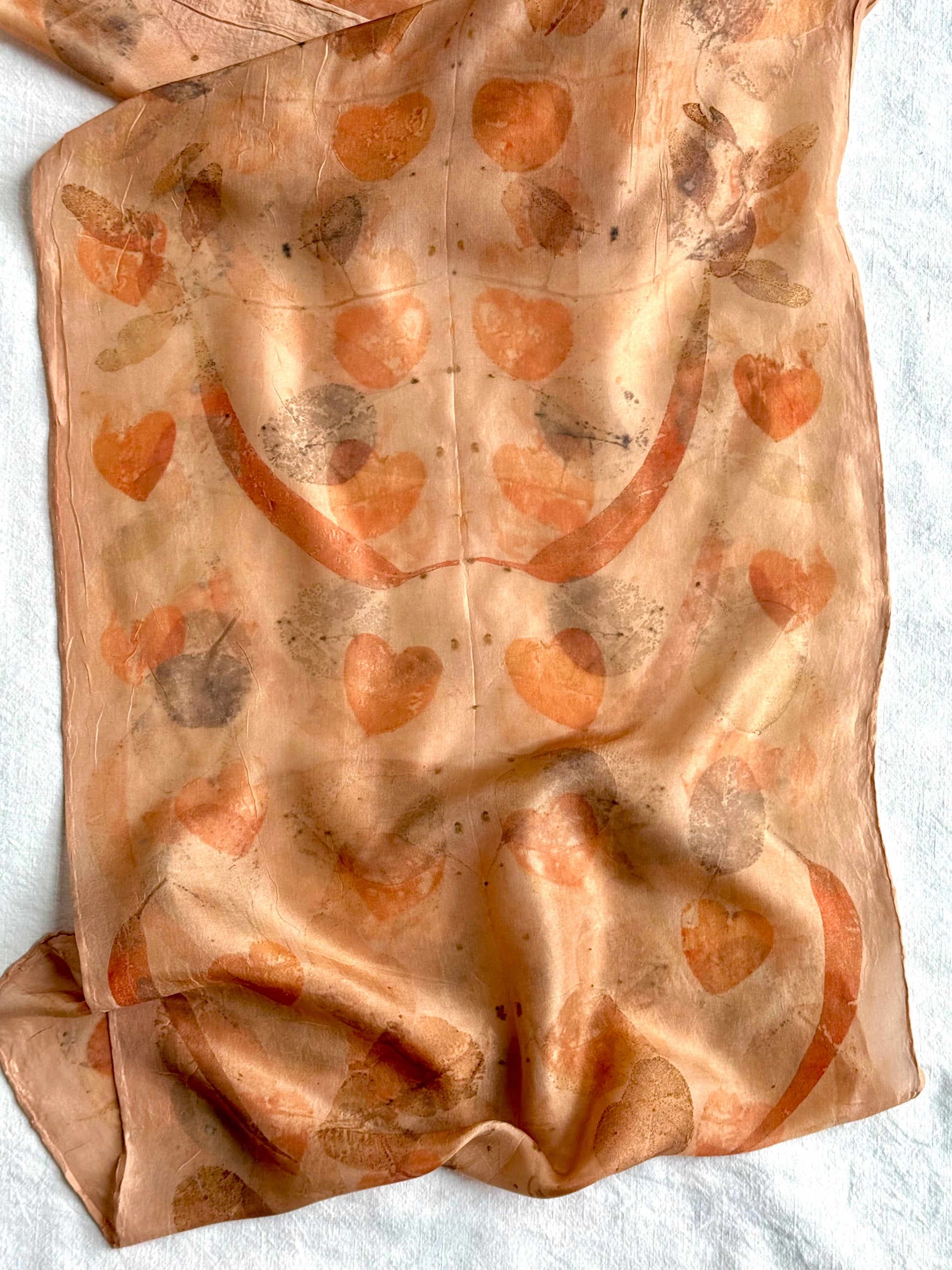 eco-printed eucalyptus silk scarf naturally dyed by DOT 'N' POT