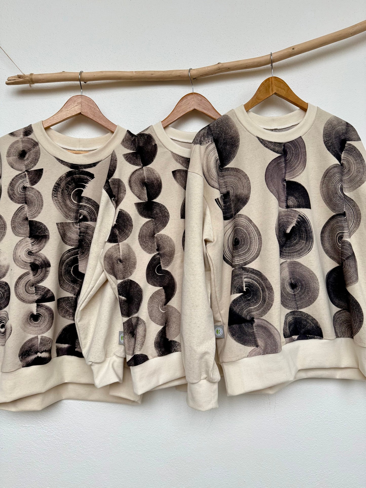 Three boyfriend sweaters with natural  black hand painted marks from DOT 'N' POT