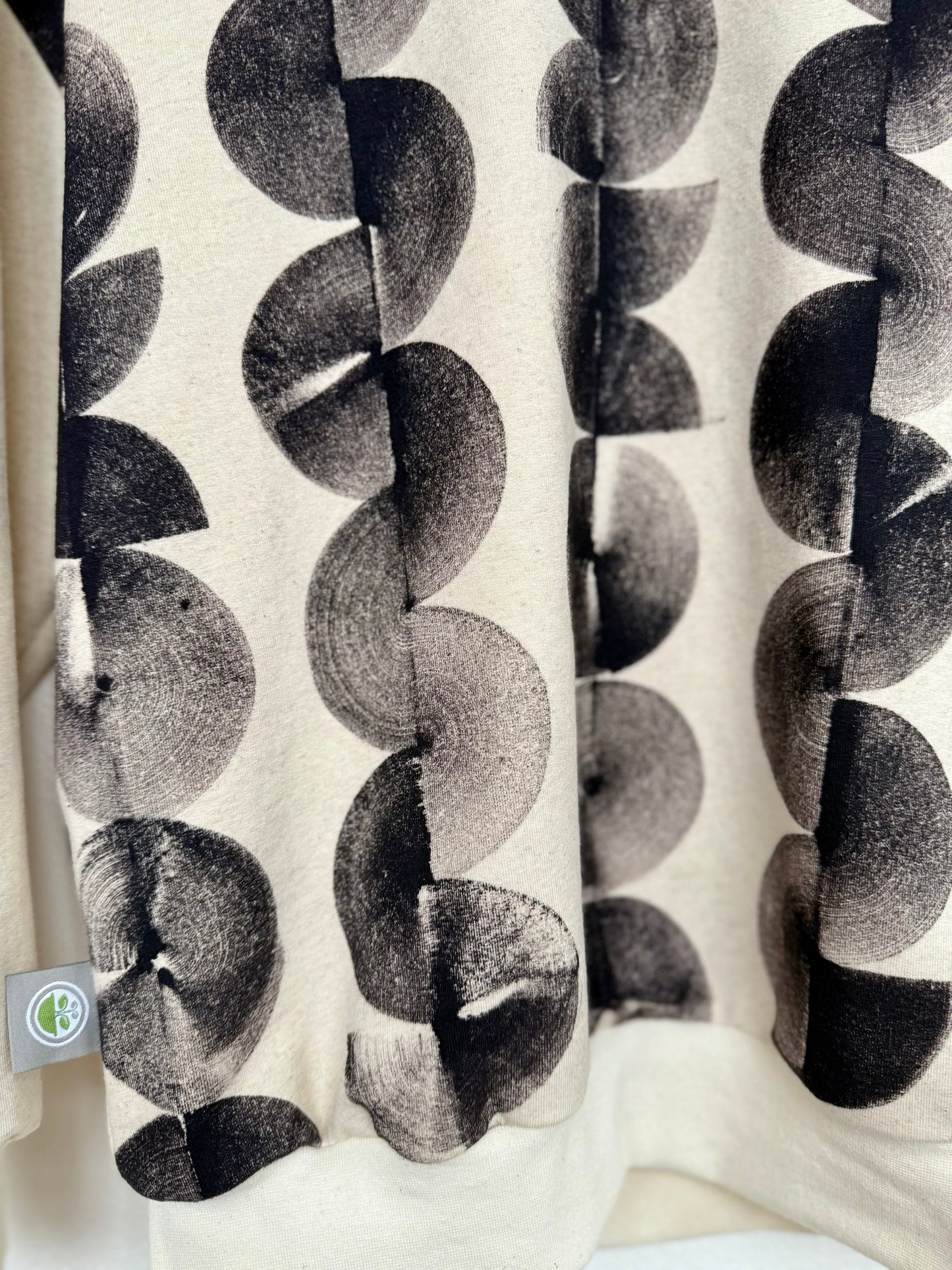 hand-painted oyfriend sweater with iron paste brush strokes in circular design by DOT 'N' POT