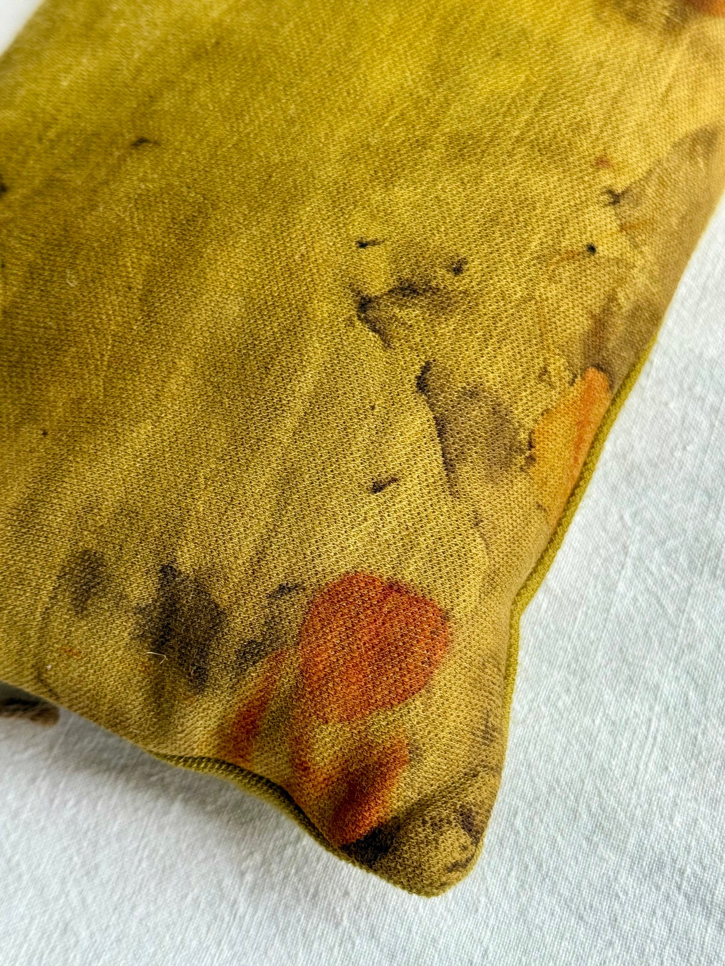 Herbal Pillow close-up naturally green dyed and eco-printed