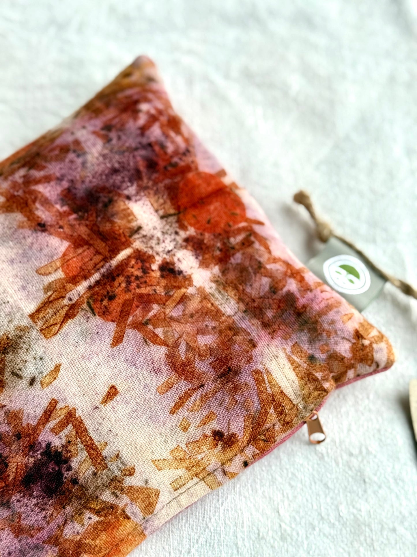 eco-printed colorful herbal dream pillow with tag by DOT 'N' POT