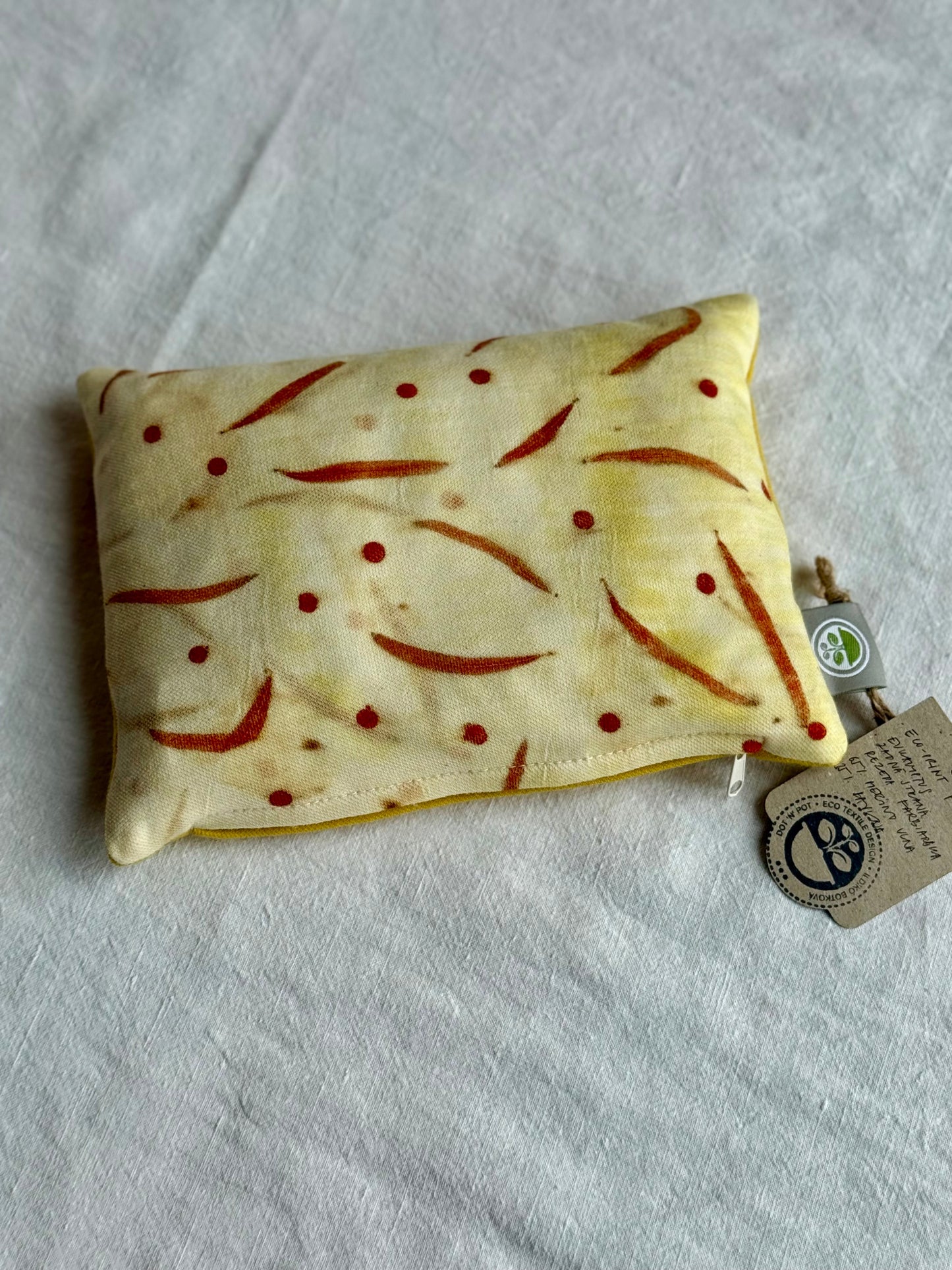 Small dream pillow with eucalyptus leaves pattern on white background by DOT 'N' POT