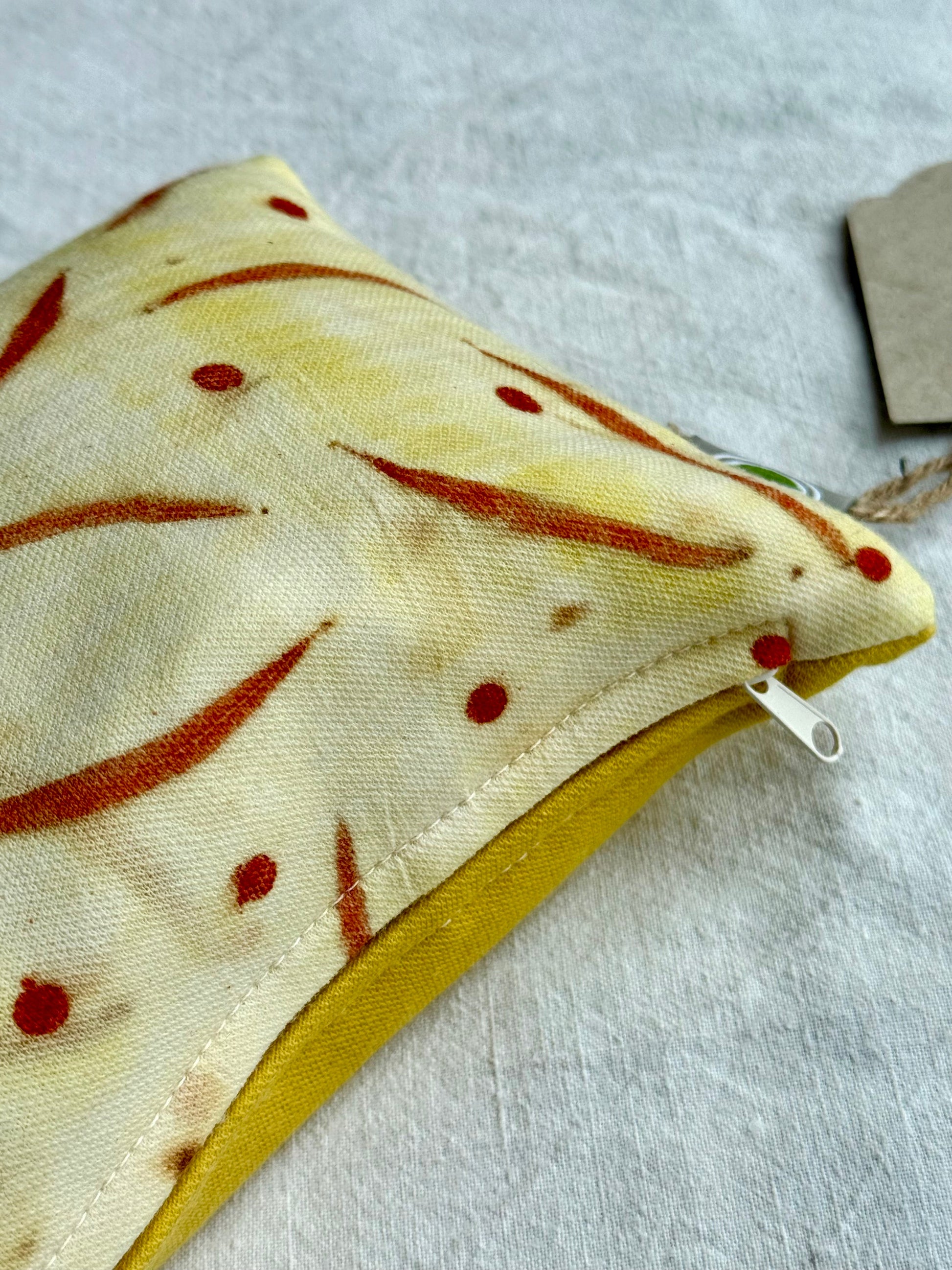 Dream pillow with eucalyptus eco-print naturally yellow dyed by DOT 'N' POT